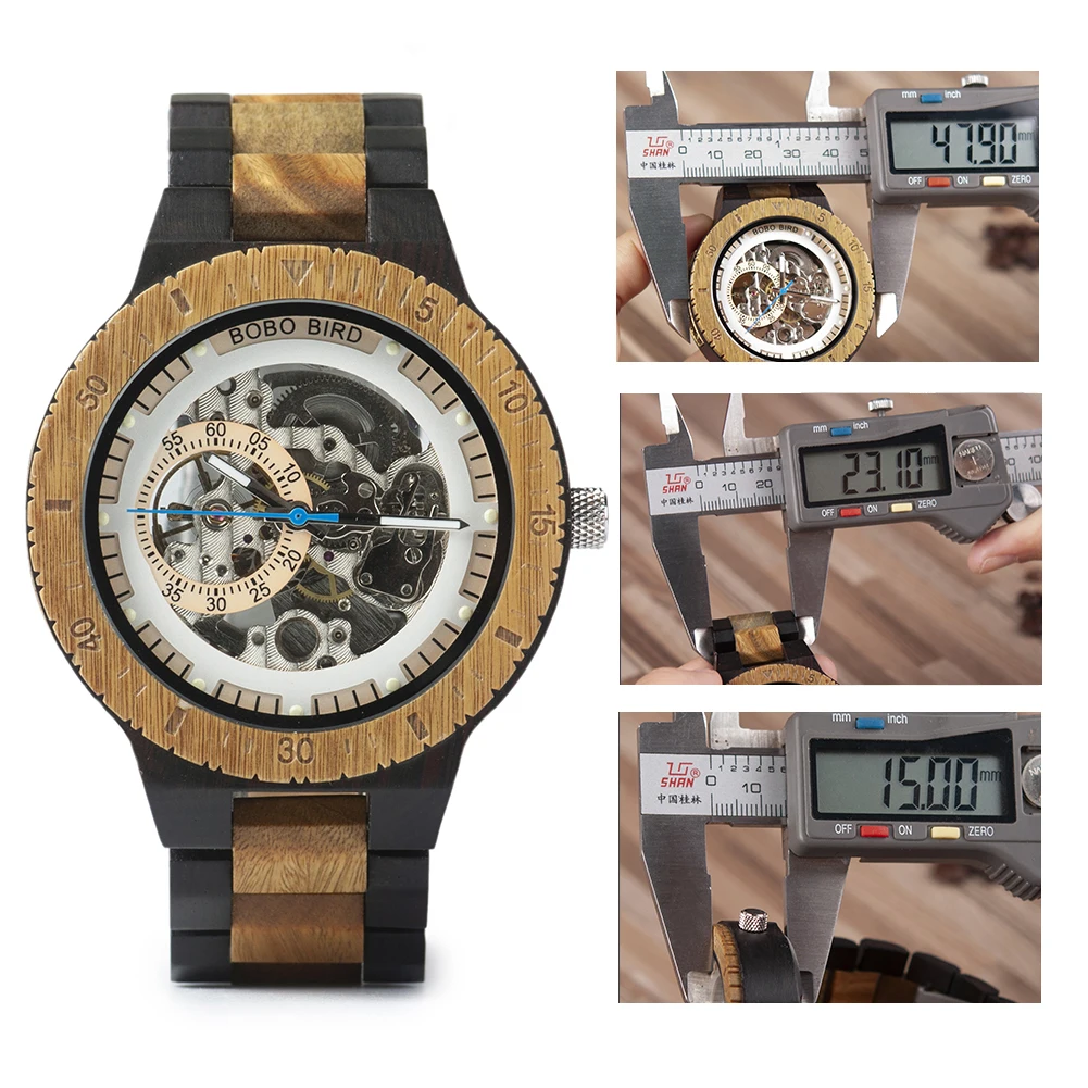 BOBO BIRD Wooden Mechanical Watch Men Luxury Automatic Wristwatch Reloj Mecanico Luminous Timepiece Custom Logo Great Gift Box