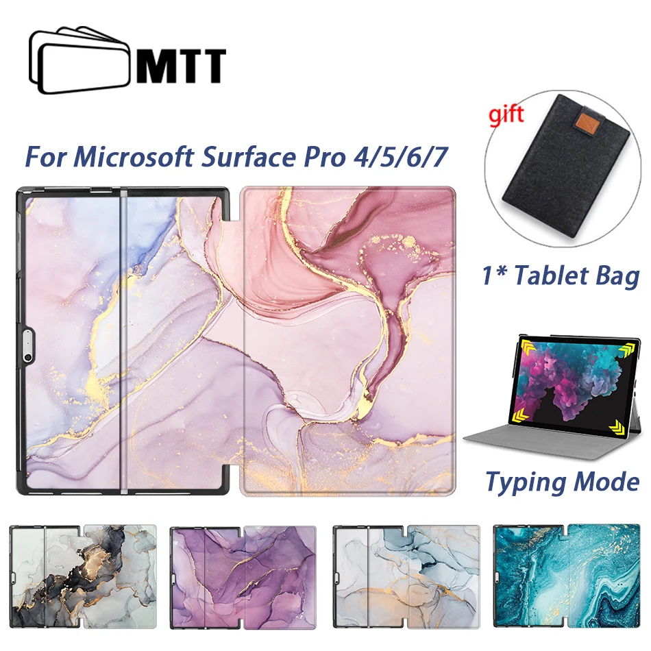 

MTT Marble PU Leather Case For Microsoft Surface Pro 4 5 6 7 12.3 inch Funda Fold Flip Stand Cover Protective Case+Tablet Bag