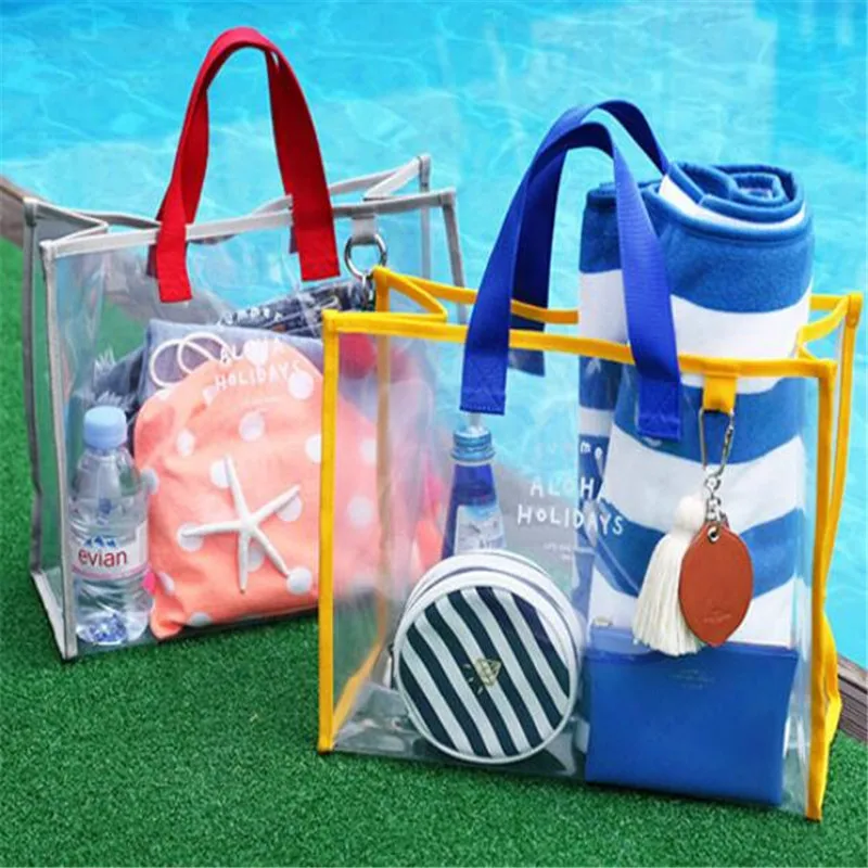 

High Quality PVC Tote Bag Transparent Waterproof Handbag Travel Beach Bag Reusable Large Capacity Jelly Shopping Bag