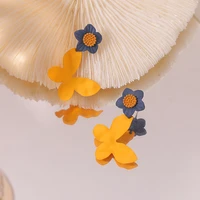 flower earrings yellow butterfly blue floral vintage retro korean style earrings for women girl summer travel beach jewelry