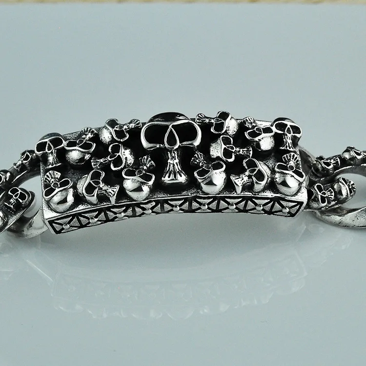 Завод прямой S925 бласлет с серебряным черепом тайский серебряный ретро-панк тренд мужской браслет на заказ из стерлингового серебра