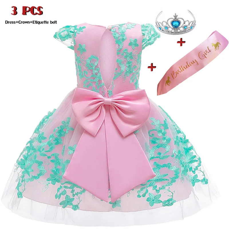 Детское платье с вышивкой для девочек платья + пояс корона Рождественская одежда