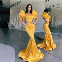 yellow sexy mermaid elegant evening dresses puff sleeves long formal dress women prom pageant gowns plus size custom made