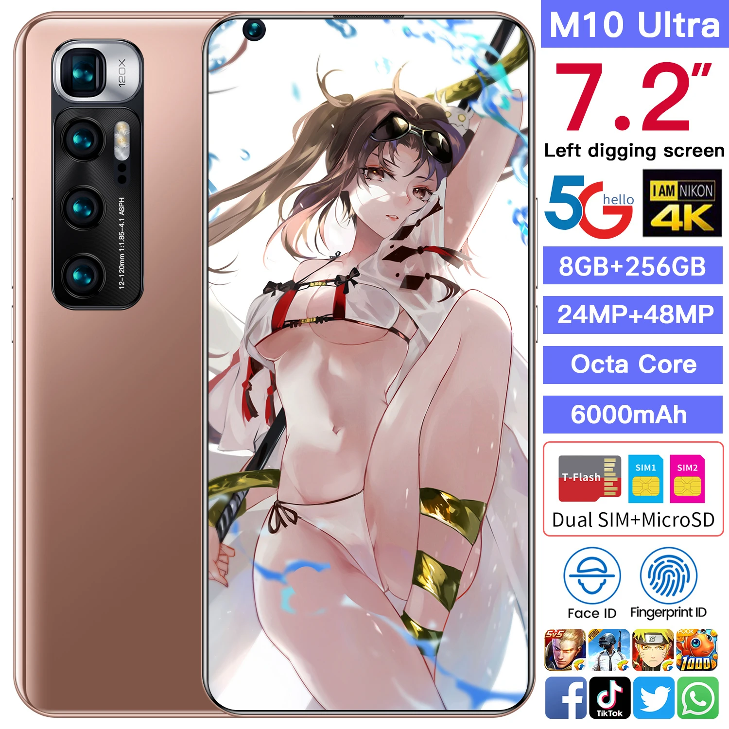 

New Global Version M10 Ultra Smartphone Android 7.2" 24MP Cameras 8GB RAM 256GB ROM 6000mAh Octa Core GPS Mobile Phone In Stock