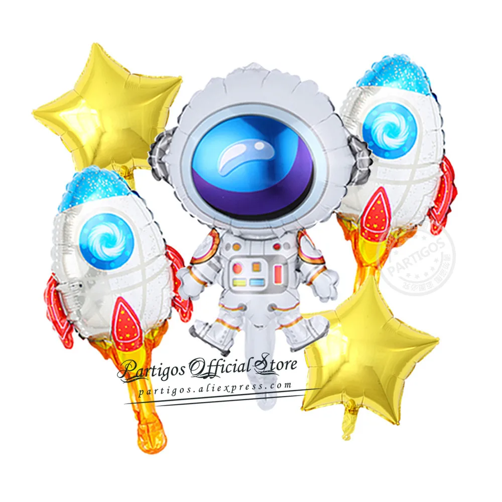 5Pcs/Set Minisize Outer Space Theme Astronaut Rocket Foil Balloons 10Inch Star Globos Kids Toy Boys Birthday Party Decorations image 4