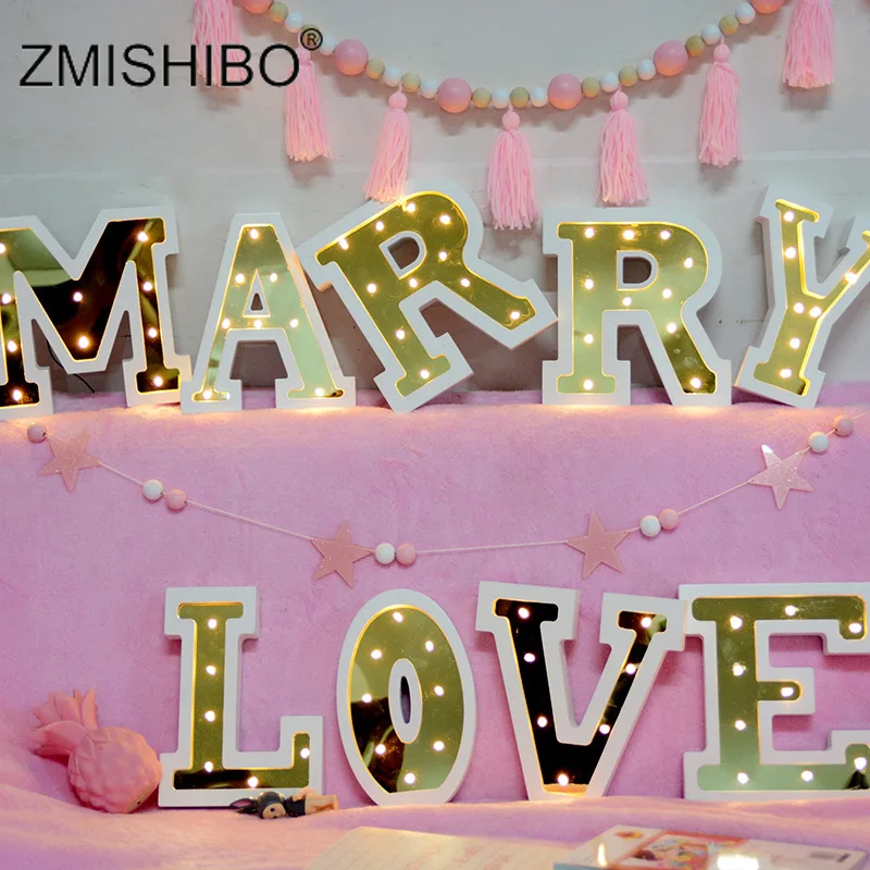 Фото ZMISHIBO деревянные светодиодсветодиодный буквы ночные светильники золотистого