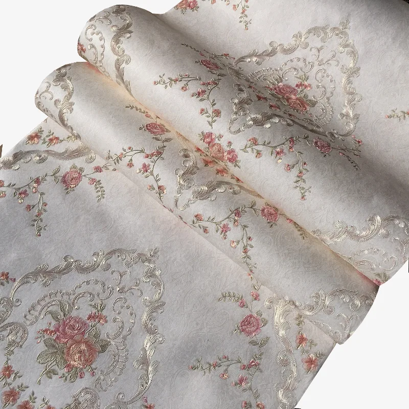 

Beige Pink Floral Emboss Wallpaper Roll 3D Flower Damask Paisley Background Wall Paper Home Decor Bedroom Living Room Decoration