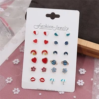 12 pairsset earrings for women 2021 new fashion jewelry color matching heart universe star moon stud earrings with card