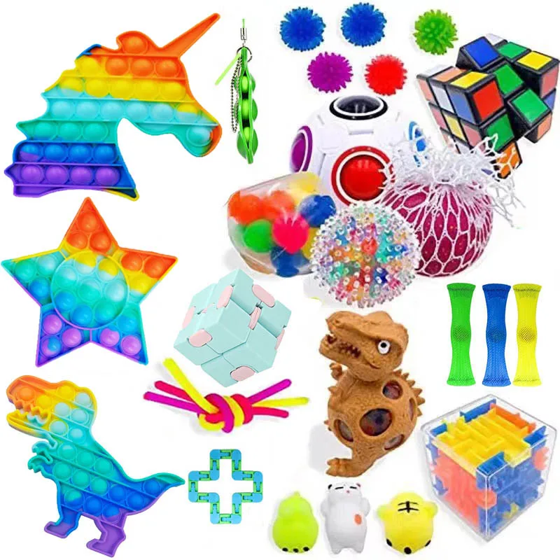 

Fidget Sensory Toy Stress Anxiety Relief Autism Toys Set Push Kit Bubble Fidget Sensory Toys for Kids Adults Decompression Gift
