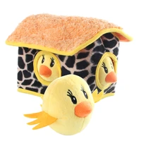 cute chicken shape pet toy plush hide and seek house puzzle interactive dog squeaky chew toys
