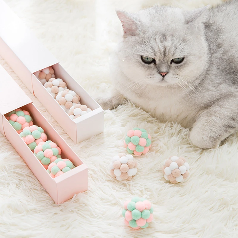 6 шт кошка игрушка мяч набор Hand Made плюшевые эластичные со звоночком современный