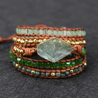 fashion retro natural green crystal bracelet natural stone pure hand weaver bohemian womens bracelet wholesale charm bracelet