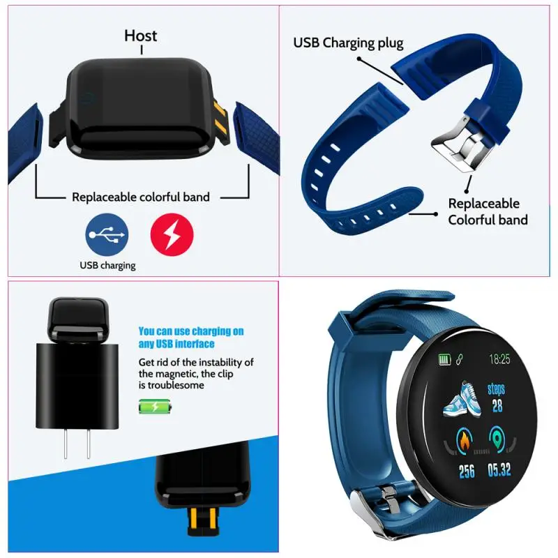 D18/116 Smart Watch Fitness Pedometers Tracker Bracelet Heart Rate Monitor Men Women Digital Wristwatches Running Health | Спорт и