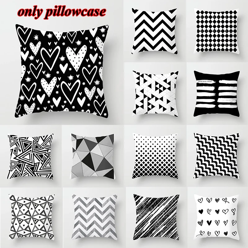 

Black and White Wave Stripe Geometric Throw Pillows Case Lumbar Pillow Geometry Couch Cushion Cover for Sofa Car Home Decor