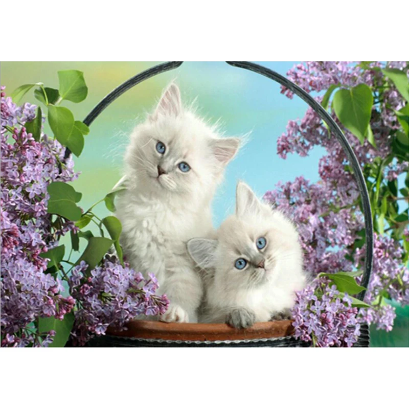 Кошка животное цветок корзина DIY кристалл полный 5D алмазная картина крестиком