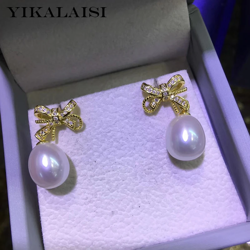 

YIKALAISI 925 Sterling Silver Jewelry Pearl Earrings 2019 Fine Natural Pearl jewelry 8-9mm stud Earrings For Women wholesale