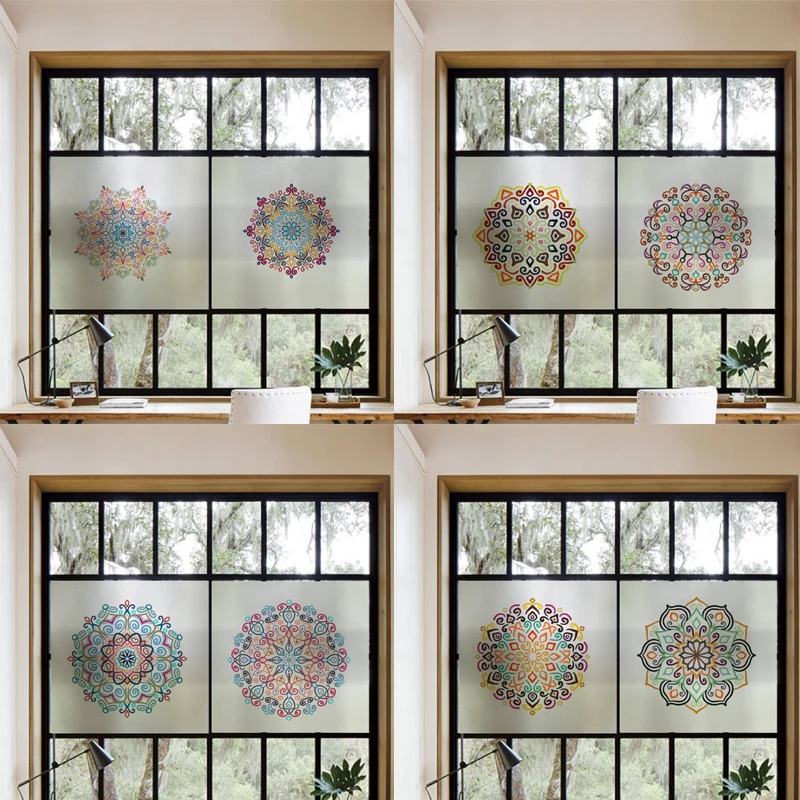 Оконная пленка с принтом мандала статическое стекло бумага матовая декоративная