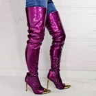 Сапоги женские DOHBANER, металлик, выше колена, блестящие, на высоком каблуке, большой размер 42, 43, 45, 47, 2021