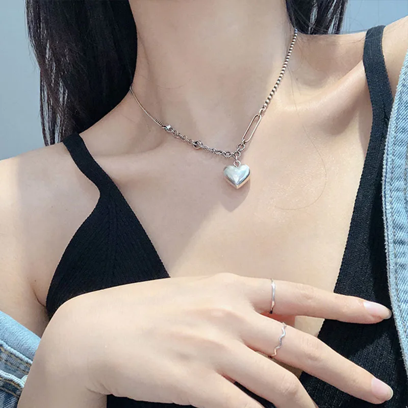 

YAOLOGE 925 Silver Necklace Ladies Fashion Elegant Love Retro Love Clavicle Chain Engagement Banquet Jewelry