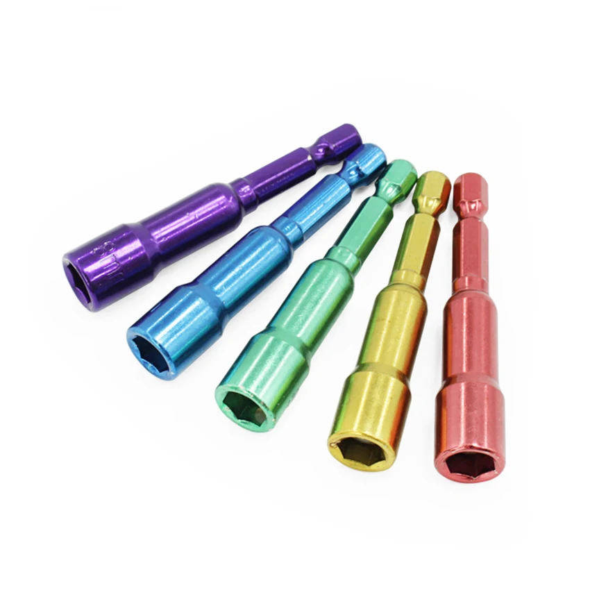 5PCS/Set 8mm CRV Magnetic Powerful Hex Socket Nut Setters Driver Extension Adapter 6.35mm Shank 65mm Long Spanner | Инструменты