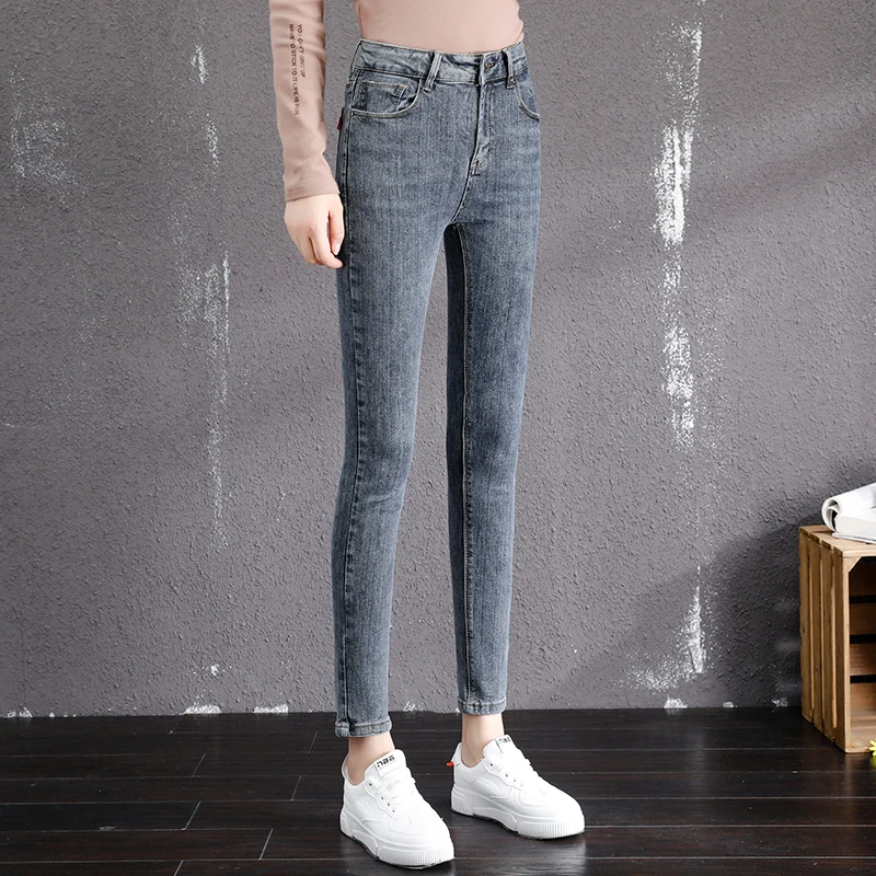Winter Fleece Warm Thick Plus Velvet Skinny Mom Jeans For Women High waist Slim fit Female Stretch Denim Pencil Pants