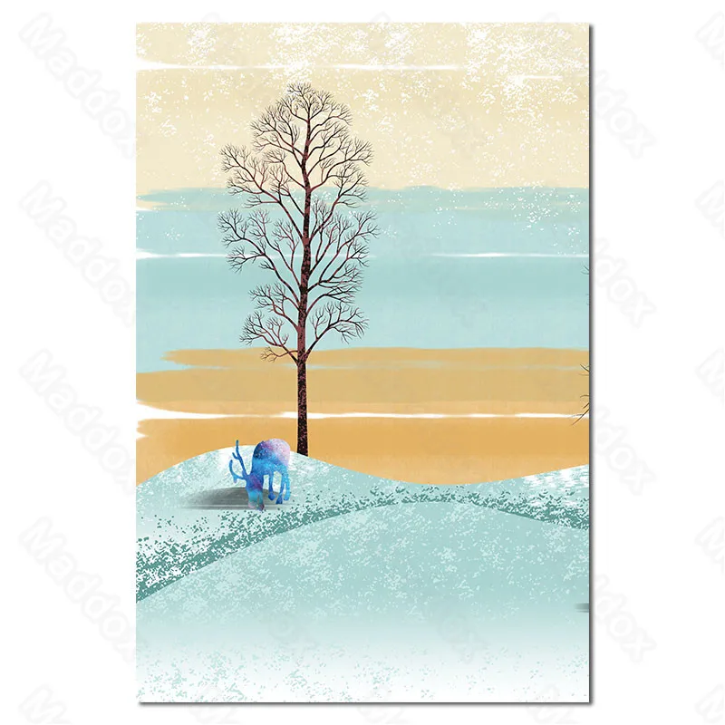 

Canvas Printing Oil Painting Cartoon Landscape Elk Decompression Decorative Painting Living Room Bedroom Hanging Painting