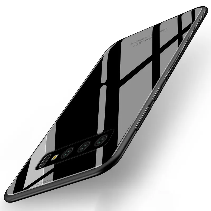 KEYSION Glossy Tempered Glass Case For Samsung S10 S9 S8 Plus S10e A50 A70 A80 A30 A20 Soft TPU Edge Hard Back Cover |