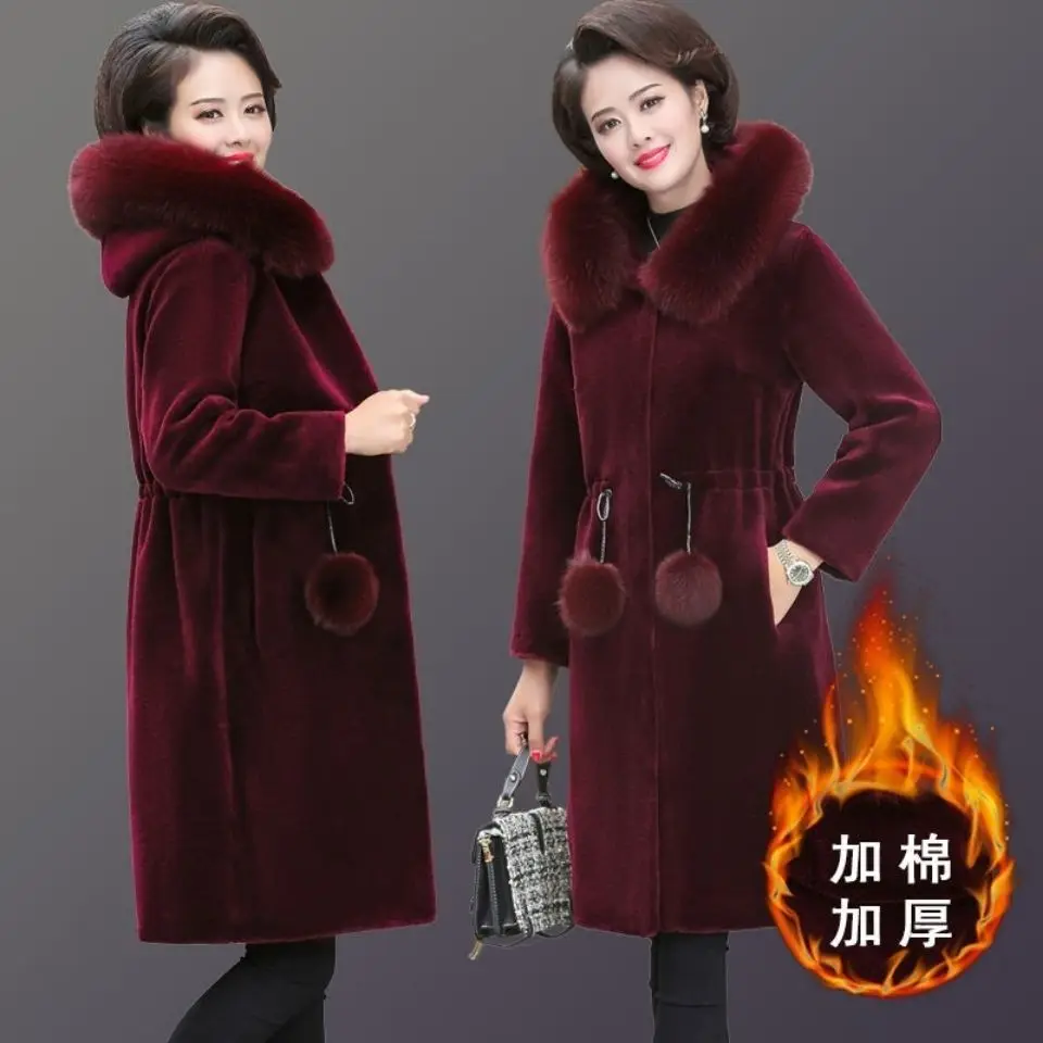 

2021 Winter New Jacket Plus Velvet Thick Female Mink Velvet Outwear Middle-Aged Imitation Fur Coats Women's Mid-Length Overcoat