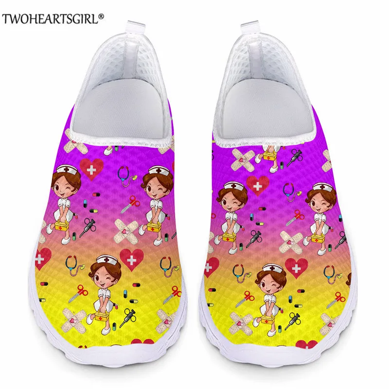 

Womens Comfort Flats Shoes Cartoon Nurse Pattern Air Mesh Sneakers for Girls Slip On Walking Shoes Lightweight Non-Slip zapato