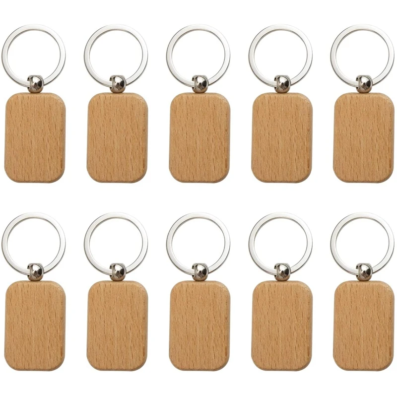 60Pcs Blank Rounded Rectangle Wooden Keychain Diy Key Tag Can Be Engraved Gift | Chains