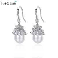 luoteemi fashion white gold color waterdrop cubic zircon with simulated pearl bridal drop earrings for women romantic jewellery