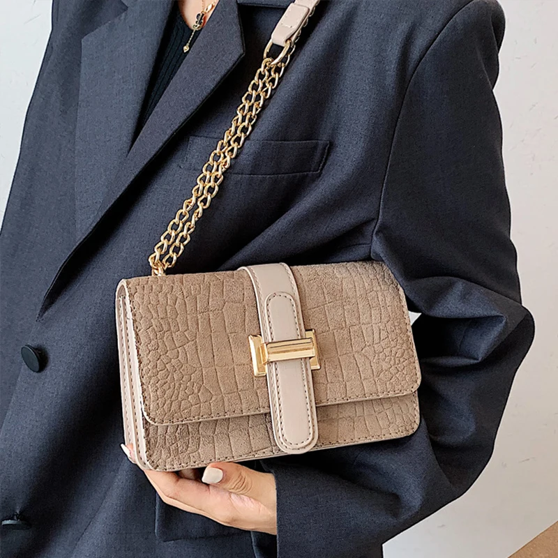 

Trendy Sanding Small Square Tote Handbag Luxury Chain Shoulder Bag Women Stone Pattern Crossbody Bag Vintage Autumn Shopping Bag