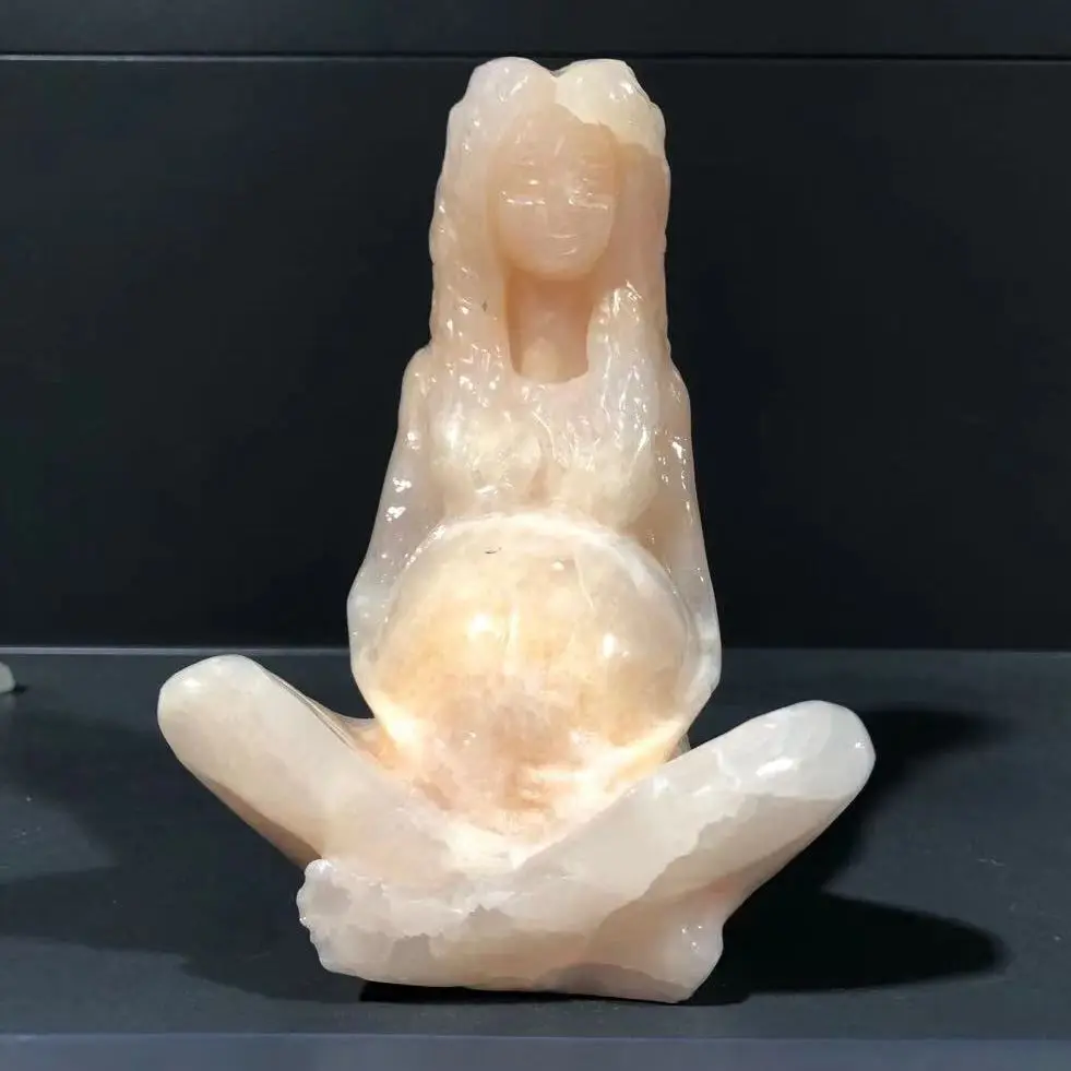 AAA+ 100% Natural Crystal Stone Jade Carved Mother Earth Statue Figures Sculpture Crafts Home Decorations Stone Crafts 1pcs