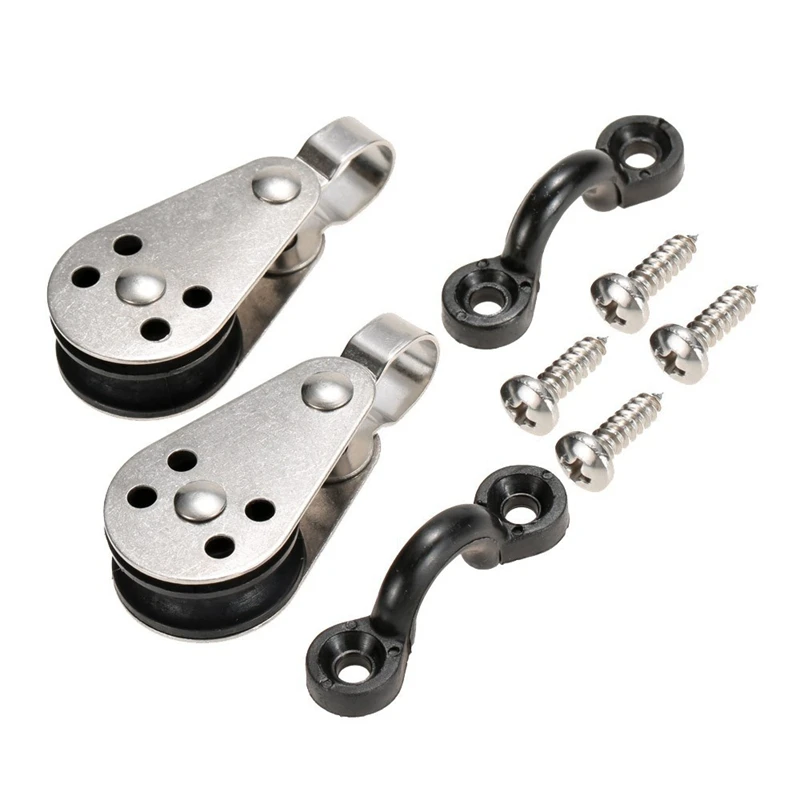 

4Pcs Stainless Steel Pulley Block Kayak Anchor Trolley Kit Two Pad Eyes for Kayak Canoe Rafting Anchor Trolley Kits