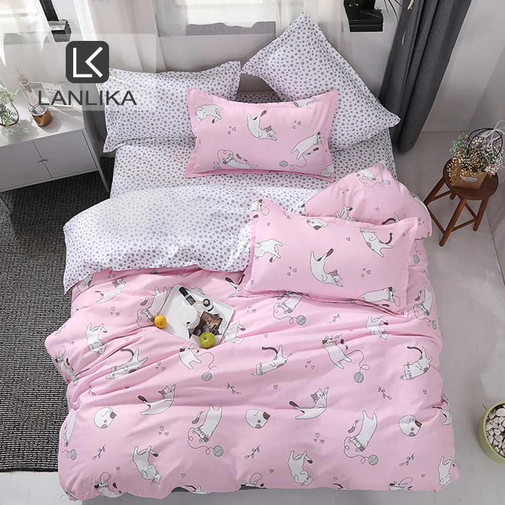 Lanlika 2020 розовый комплект постельного белья с мультяшным котом постельное белье