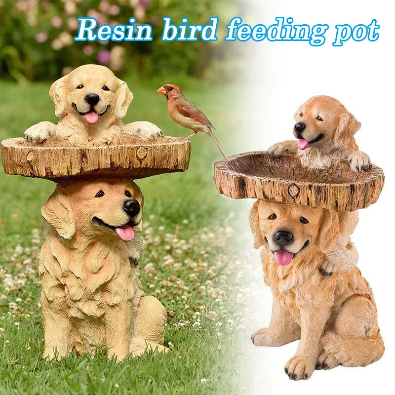 

Garden Birds Bath Dog Statue Decorations Birdfeeder Resin Landscape Cute decor for Yard Garden