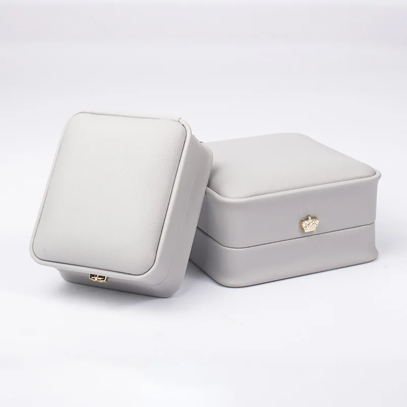 5PCS Square High-end Pu Leather Jewelry Ring Pendant Bracelet Box Golden Round Corner Crown Decoration 4 Colors Available