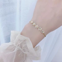 high quality exquisite 14k gold plated flowers micro inlaid zircon snake bone chain simple bracelet for women gift