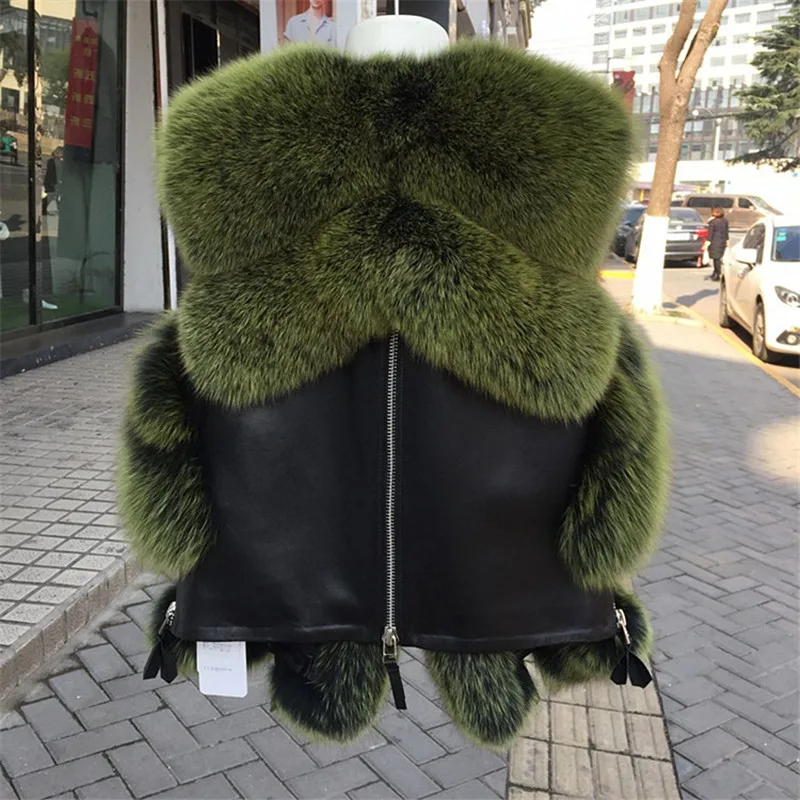 Plus Size 4XL Women’s Genuine Sheepskin Coat Real Fox Fur Sleeveless Vest Thick Warm Women Winter Jacket Streetwear