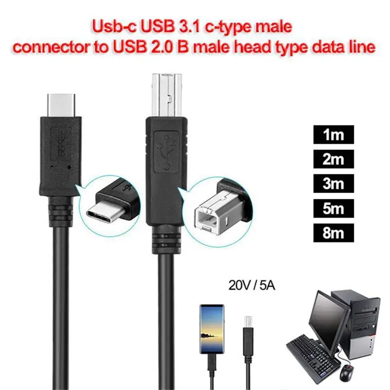 USB C 3 1 Type папа к USB2.0 B Мужской кабель для передачи данных ноутбука принтер жесткий