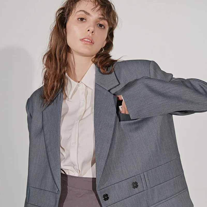 

2020 ZA Fashion Suit Blazers Women Casual Loose Spring Autumn New Wild Solid Color Jacket Vintage Coat Office Wear Statement