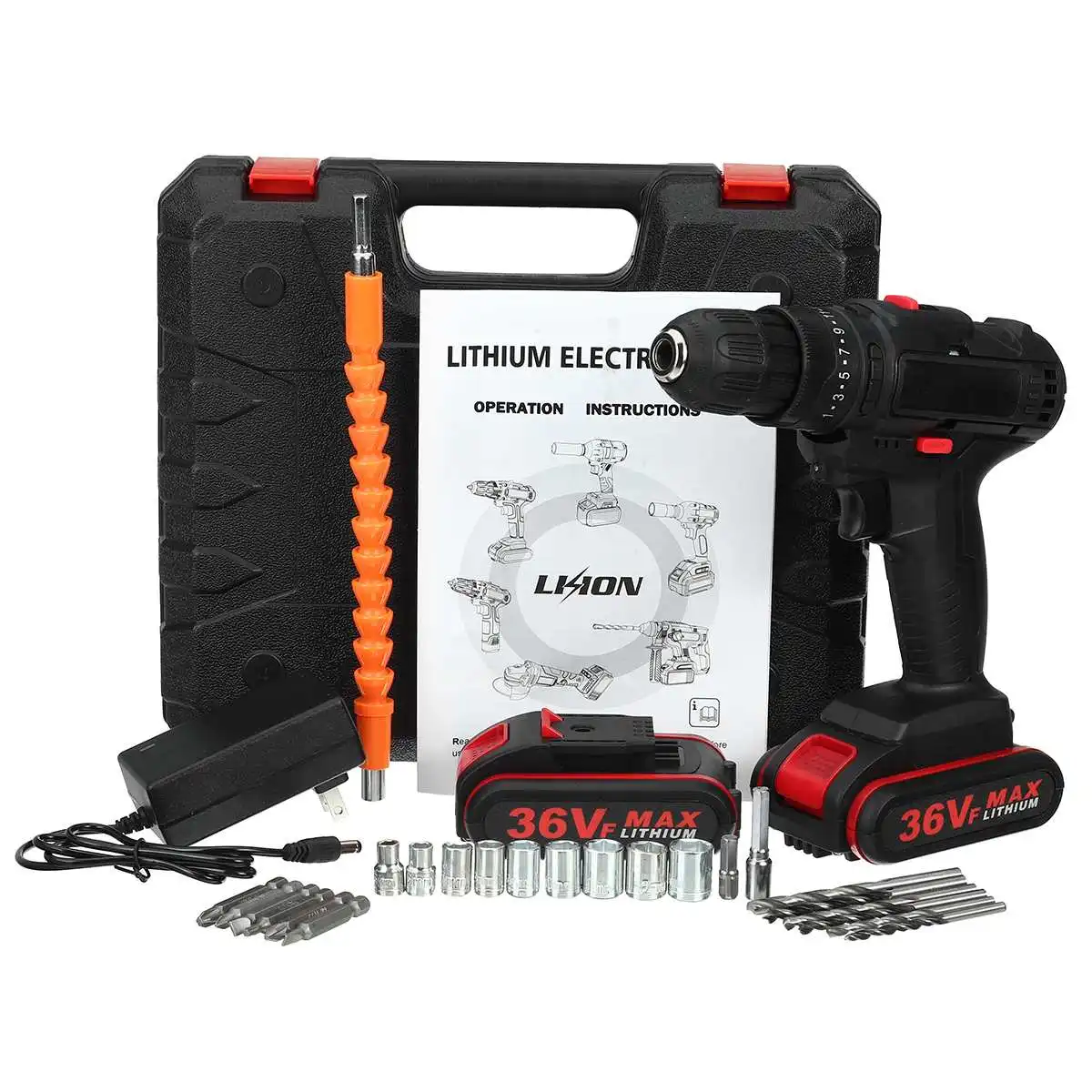 

36V Cordless Electric Screwdriver Drill 25+3 Torque With 2Pcs Lithium-Ion Battery Electric Hammer Impact Drill Power Tool