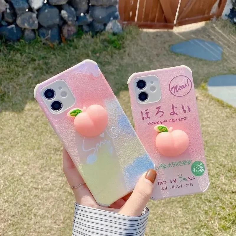 

Phone Case For IPhone 12 11 Pro Max X XS XR XSMax 7 8 Plus SE 2020 Girl's Favorite Fashion Smiley Face Peach Soft TPU Phone Case