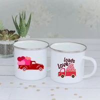 cartoon red truck love heart enamel mugs couples breakfast milk oat cocoa cups friend party beer drink mug valentines day gifts