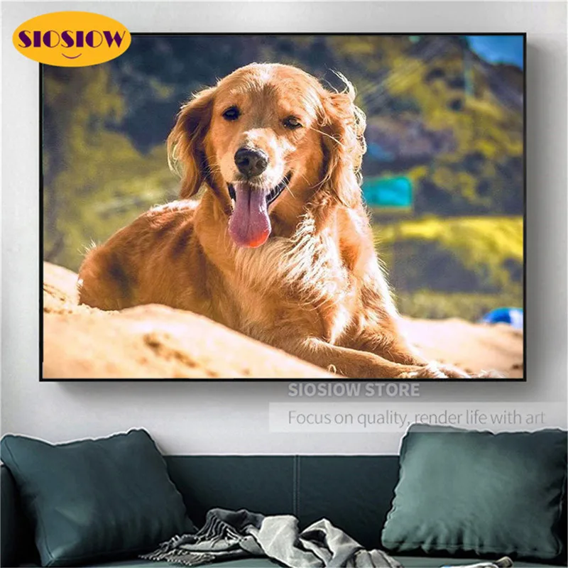 Алмазная 5D картина сделай сам с золотистым ретривером вышивка крестиком собака