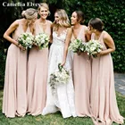 Простое розовое шифоновое платье для подружки невесты, длинное ТРАПЕЦИЕВИДНОЕ женское платье для гостей свадьбы, вечерние наряды с рукавом-бабочкой, Robe De Mariage