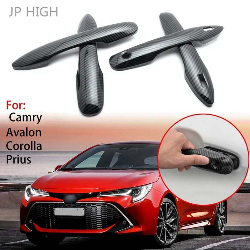 

4Pcs/Set Side Carbon Fiber Exterior Outside Outer Door Handle Cover Trim for Toyota Camry Corolla Prius -Up
