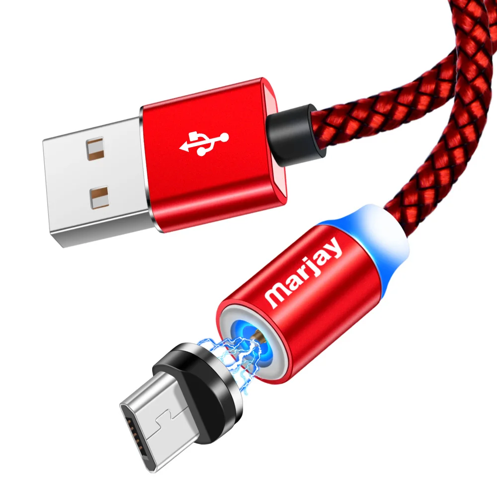 Marjay Магнитный зарядный кабель светодиодный Micro usb type C Магнитный usb зарядный кабель для iphone X 7 8 6 Xs Max XR samsung S9 зарядное устройство