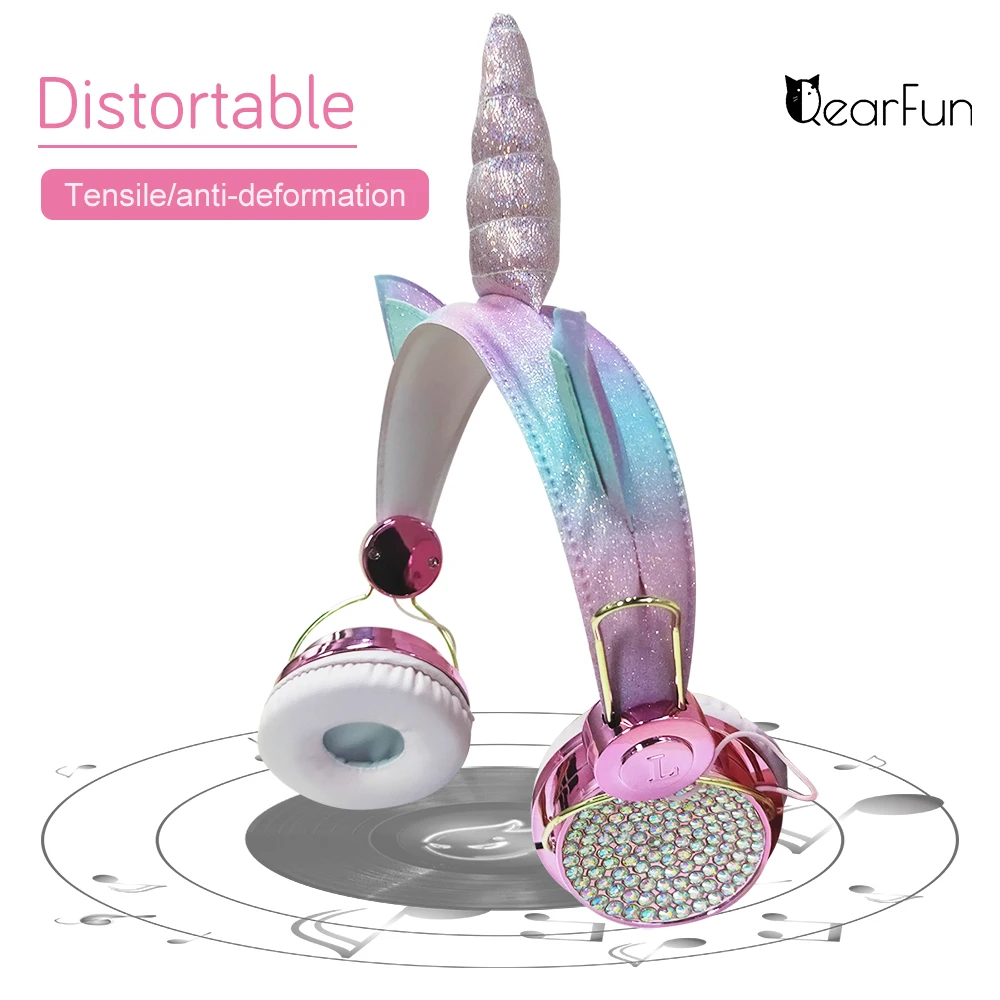 Funny Kids Headset Colorful Diamond Unicorn Headphones Music Stereo Wired Earphones With Gifts Box Christmas Brithday Gifts