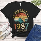 Винтажная футболка с оригинальными деталями 1987, 35 лет, подарок на 35-й день рождения, женская модель для девушек, модель 87, веселая женская футболка